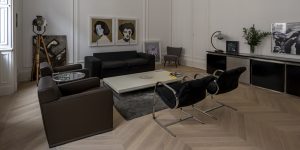 This image shows the Living Room area in the historic renovated Budapest apartment, Hungary