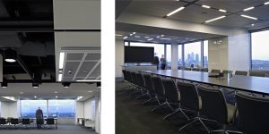 This image shows flexible meeting space for this confidential media company's meeting and entertainment suite.