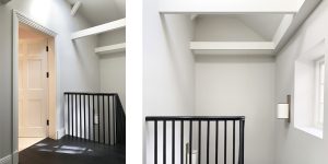 This image shows the top of the stairs to the third floor bedrooms in this renovated historic townhouse in London.