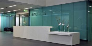 This image shows the reception desk of this financial and banking company.