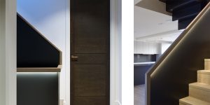 This image shows the stair details in the penthouse of this 1888 office conversion to luxury loft spaces in Soho, London.