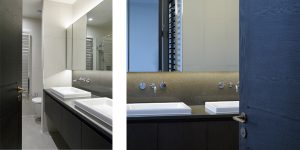 This image shows the bathrooms of this 1888 office conversion to luxury loft spaces in Soho, London.