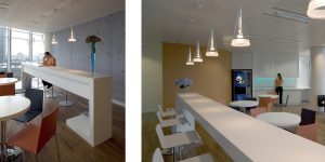 This image shows the staff cafe of this banking and investment company.