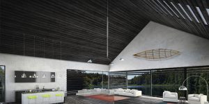 This image shows the interior view of the floating summer cottage on an Ontario lake.