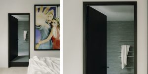 This image shows the master bedroom and the master ensuite bathroom in the loft apartment.